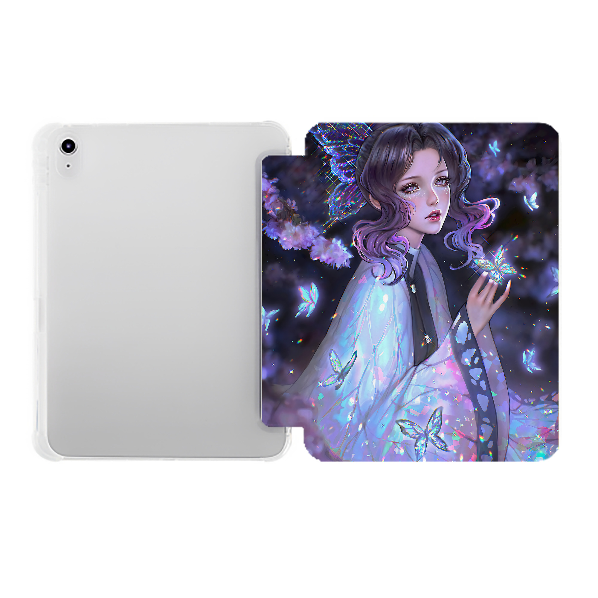 （画像用） 鬼滅の刃（きめつのやいば）蟲柱-胡蝶 しのぶ／こちょう しのぶ Kochou Shinobu IPad ケース ペン収納付き 三つ折りスタンド PUレザー×シリコン 対応機種9.5/10.5/10.9インチ